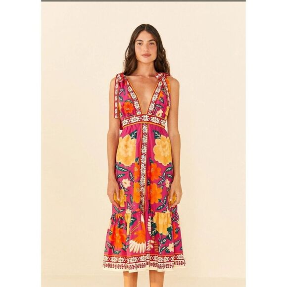 Farm Rio Pink Floral Midi Dress-Size Small- NWT - Picture 1 of 6